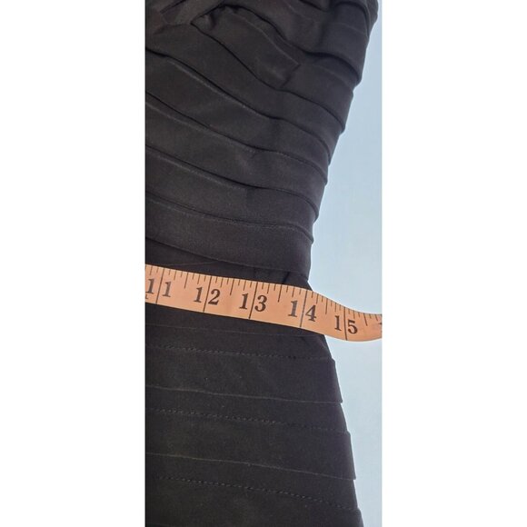 Adrianna Papell Dress Size 10 Black Sheath Pleated Midi Sleeve Cocktail Party - Picture 10 of 13